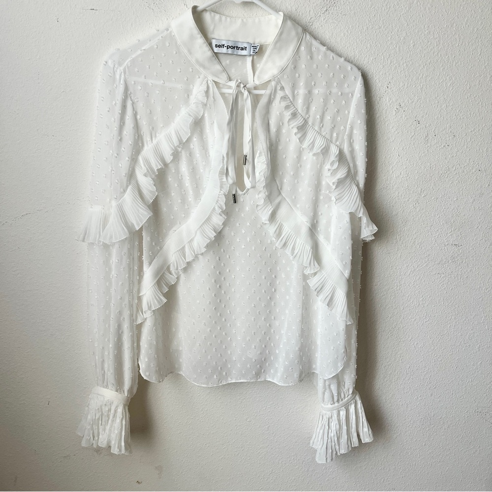 Self-Portrait White Ruffle Detail Blouse Size 10